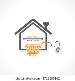 Vector Illustration for Stay Home, Stay Safe and Online shopping with free and express delivery Concept