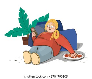 vector illustration of a stay at home. things to do at home. Funny comic on the topic of gluttony, laziness and saving the figure