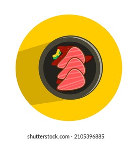 Vector illustration of steak meat on a black plate. suitable for use as a restaurant or culinary icon