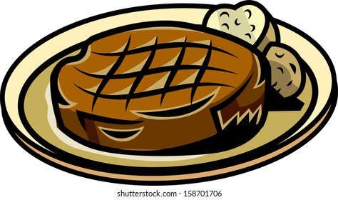 Ilustración vectorial de un filete con patatas