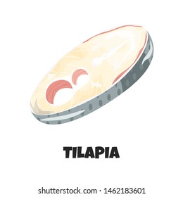 Vector Illustration of Steak of Tilapia. Design of Seafood Trophy, Marine Animal for Restaurant Menu or Shop Banner. Fillet Silhouette of Marine, Fishing and Wildlife Themes in Cartoon Style