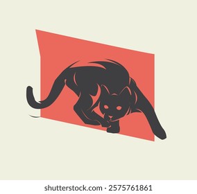 Vector Illustration of a Stealthy Cat in a Stalking Pose