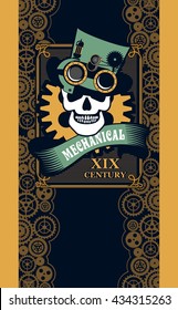 Vector illustration steam punk mechanical engineering vintage inventor skull hat