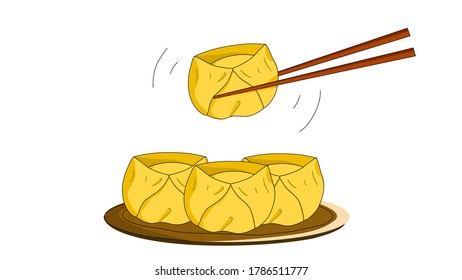 vector illustration of steamed dumpling and shopstick