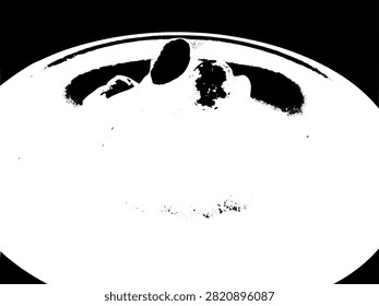 Vector illustration of steamed sweet potatoes on a plate in high contrast white background stencil silhouette. Traditional Asian food graphic.
