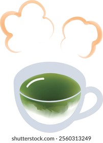 vector illustration of steaming japanese maccha green tea latte