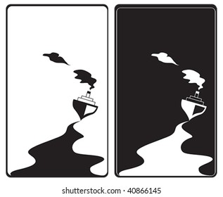 vector illustration of the steamship in black and white