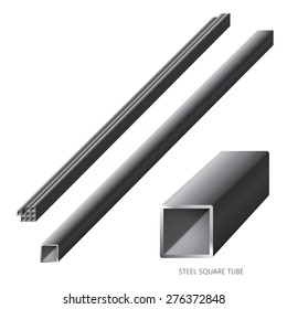 Vector illustration of steel construction isolated (Steel Square Tube) on white background.