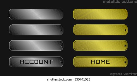 vector illustration of steel and golden metallic web buttons