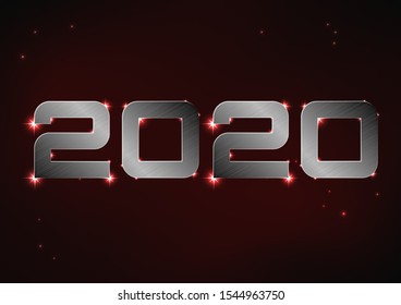 Vector illustration of steel metallic number 2020 over red night sky