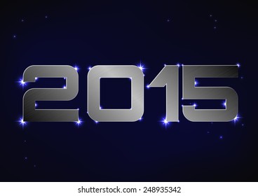 Vector illustration of steel metallic number 2015 over blue night sky