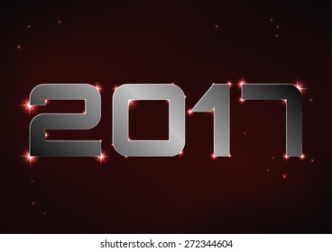 Vector illustration of steel metallic number 2017 over red night sky