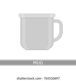 Vector illustration of steel mug isolated on white background. Metallic cup with handle in flat style.