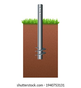 Vector illustration steel screw round pile isolated on white background. Realistic foundation pile icon in flat cartoon style. Construction material for building foundation.