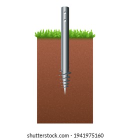 Vector illustration steel screw round pile isolated on white background. Realistic foundation pile icon in flat cartoon style. Construction material for building foundation.