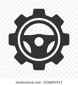 Vector illustration of steering wheel cog icon in dark color and transparent background(PNG).