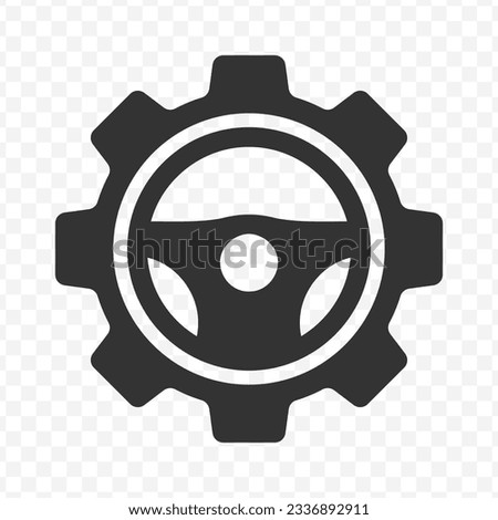 Vector illustration of steering wheel cog icon in dark color and transparent background(PNG).