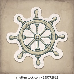 Vector illustration of steering wheel on the old paper 