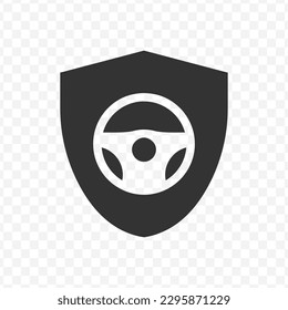 Vector illustration of steering wheel protection icon in dark color and transparent background(png).