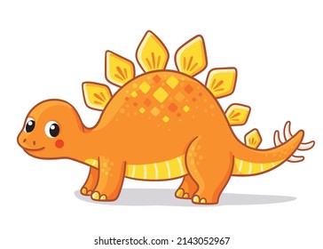 Vector illustration with stegosaurus on a white background. Cute dinosaur in cartoon style.