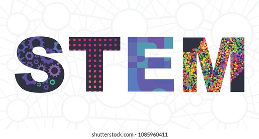 vector illustration of stem letters for multidisciplinary education method based on science engineering technology and mathematics 