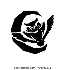 Vector illustration  Stencil owl with moon. Designer element for Halloween party. Stencil for pumpkin.