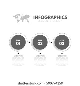 The vector illustration of the step circles and arrows infographics.