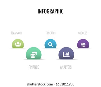 Vector Illustration Of Step Graphic. Data Visualisation. Flow Chart With 5 Steps. Flow Chart. Perfect For Business Presentations, Project Reports, Business Charts And Other Graphics.