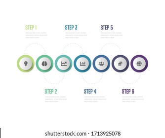 Ilustración vectorial de un gráfico paso. Gráfico de flujo. Diagrama Infográfico. Proceso de 6 pasos. Visualización de datos empresariales. Perfecto para presentaciones de negocios, plantillas ppt y otros gráficos empresariales-EPS10