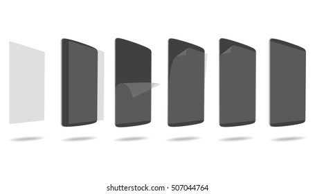 vector illustration steps apply screen protector tablet PC