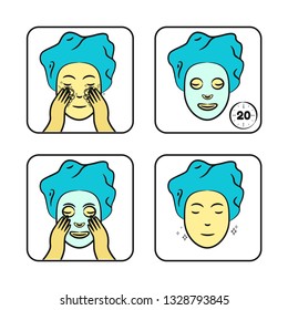 Vector illustration of steps, how to apply facial mask