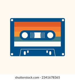 Vector illustration of stereo cassette with rainbow print. LGBTQ community symbol with pride flag, Pride month sticker. LGBT flat style icons collection. Gay parade groovy celebration. 