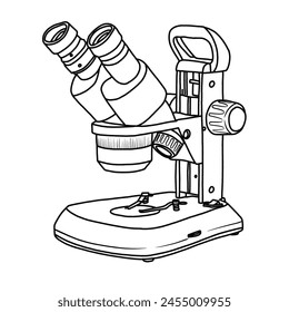 Ilustración vectorial Microscopio estéreo dibujado a mano boceto herramientas de laboratorio arte de línea aislado sobre fondo blanco, Para niños libro para colorear o ilustración de la ciencia.