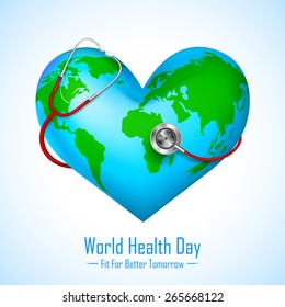 vector illustration of stethoscope around hearth shaped world