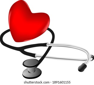 Vector illustration of a stethoscope and heart shape isolated on white. Healthy life concept