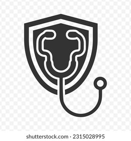 Ilustración vectorial del icono de protección del estetoscopio en color oscuro y fondo transparente (PNG).