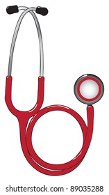 Vector illustration of a stethoscope with a red connector.