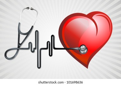 Vector illustration of a stethoscope with a red heart