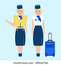 Vector illustration of a stewardess in the airplane 