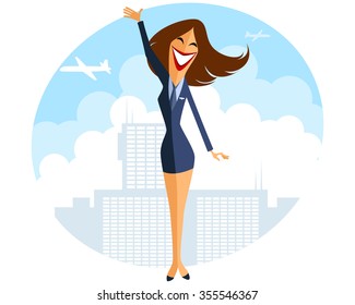 Vector illustration of a  stewardess in airport