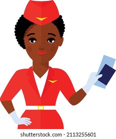 Vector  Illustration Stewardess holding Airplane Tickets.
