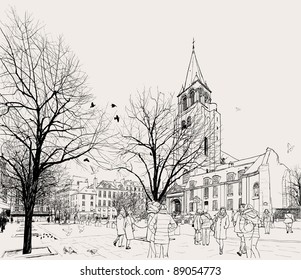 Vector illustration of St-Germain-des-Pres area in Paris