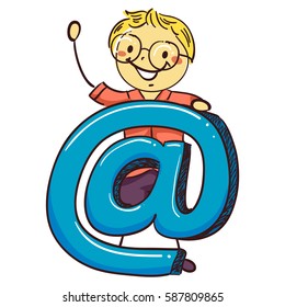 Vector Illustration of Stick Boy with Big at Sign