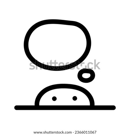 Vector illustration of a stick figure hiding behind a table with a thought cloud. Shame and idea.