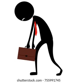 Vector Illustration of Stick Figure Silhouette Business Man Feeling Tired