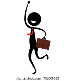Vector Illustration of Stick Figure Silhouette on a Happy Man holding a suitcase