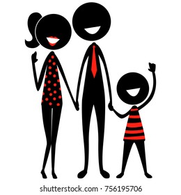 Vector Illustration of Stick Figure Silhouette Family 