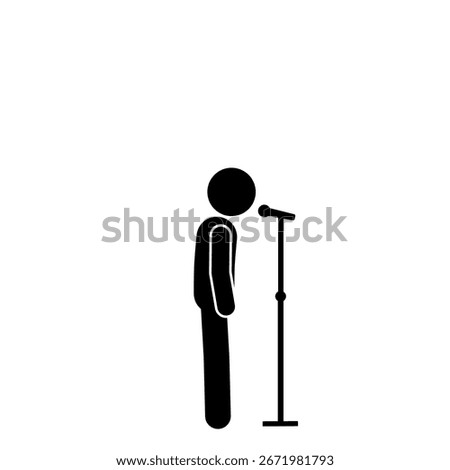 Vector illustration of stick figure speaking with microphone