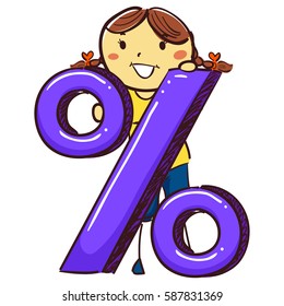 Vector Illustration of Stick Girl with Percentage Icon