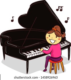 Vector Illustration of Stick Kid Figure playing the Grand Piano